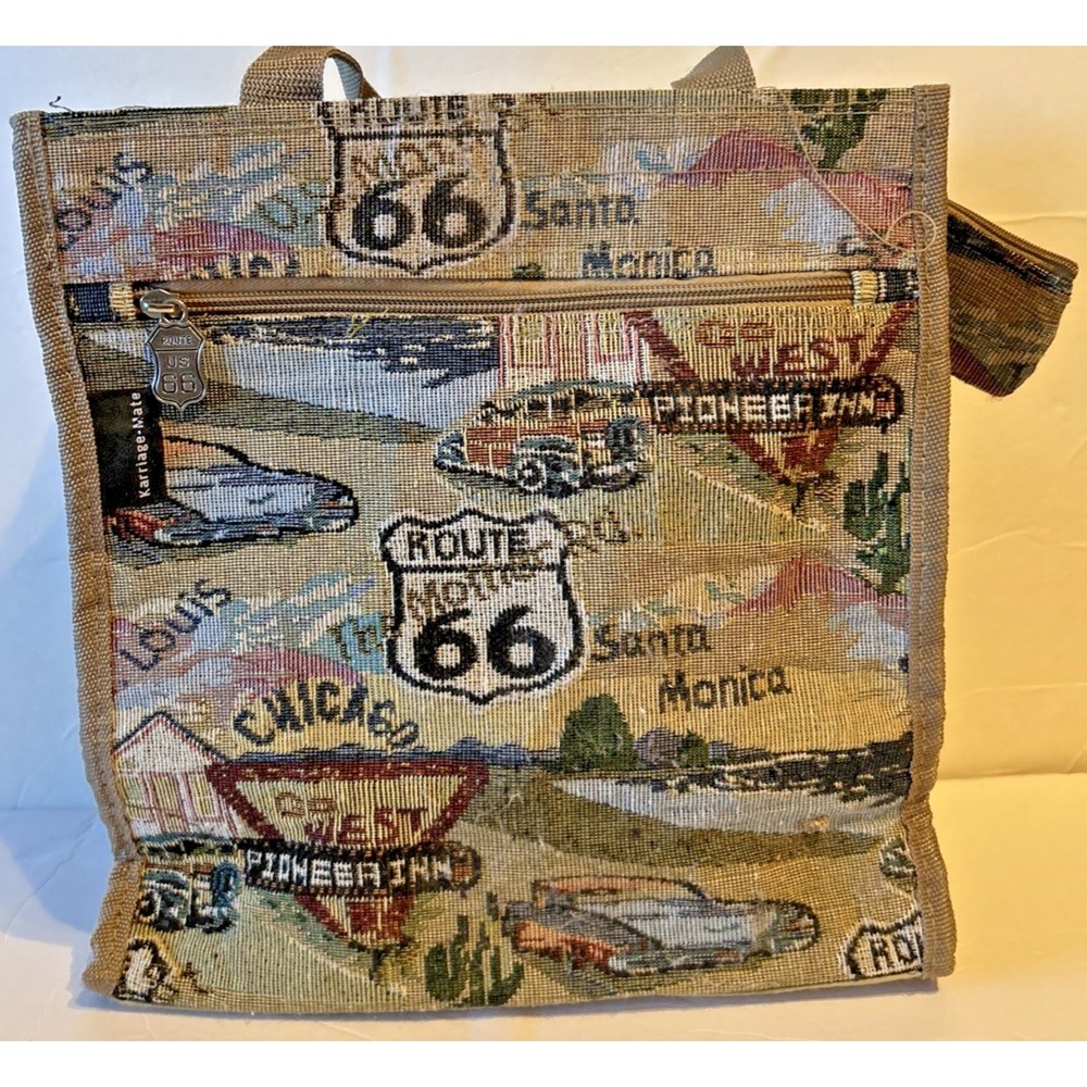 Route 66 Tapestry Bag Wristlet Tote Karriage-Mate Cars Book Knit Crafts 1950-60